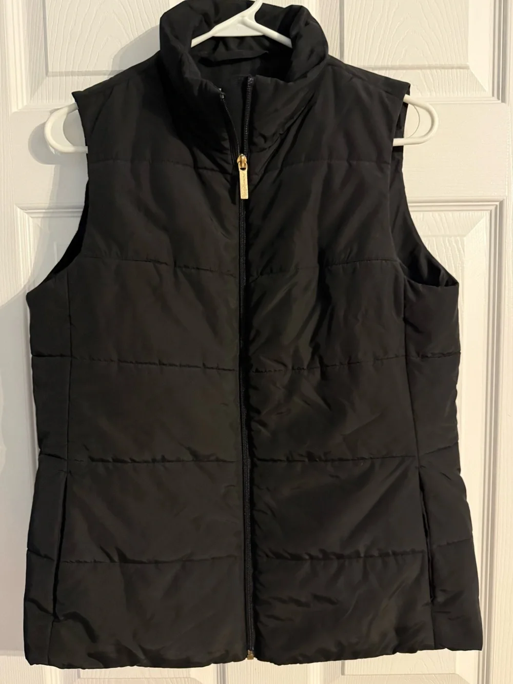 Michael Kors Black Quilted Puffer Vest Gold Zip Women’s Medium